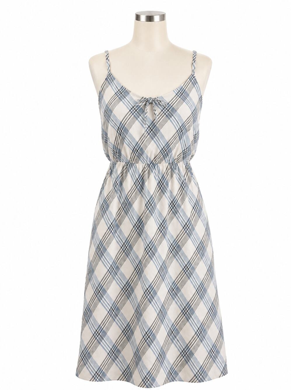 Joie Abiah Silk Plaid Blue White Spaghetti Strap Midi Dress - Size XS